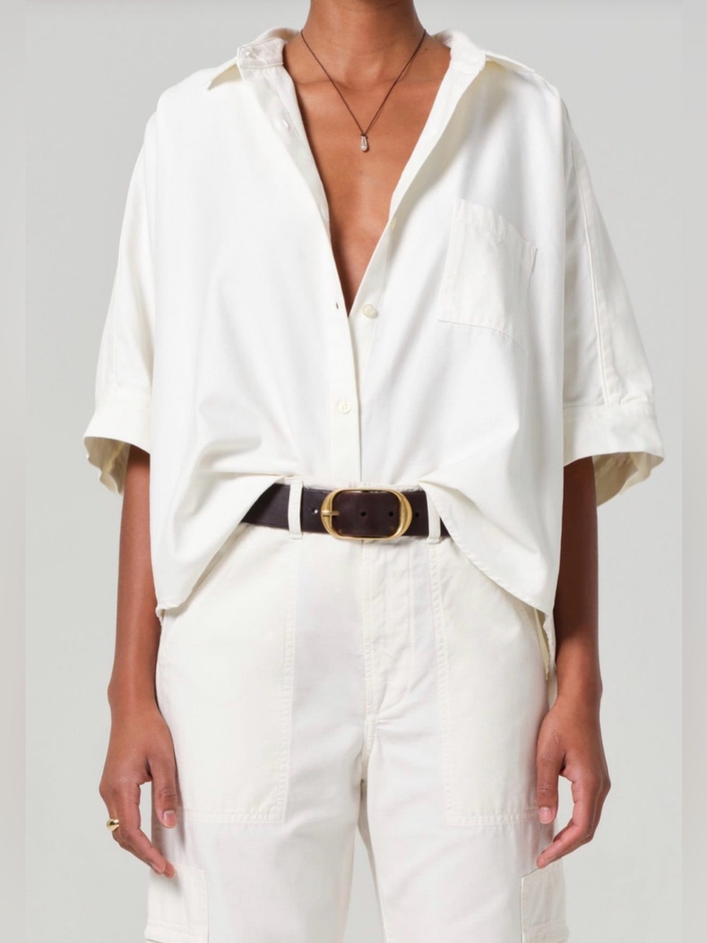 Relaxed Button-Front Women's Shirt in Off-White